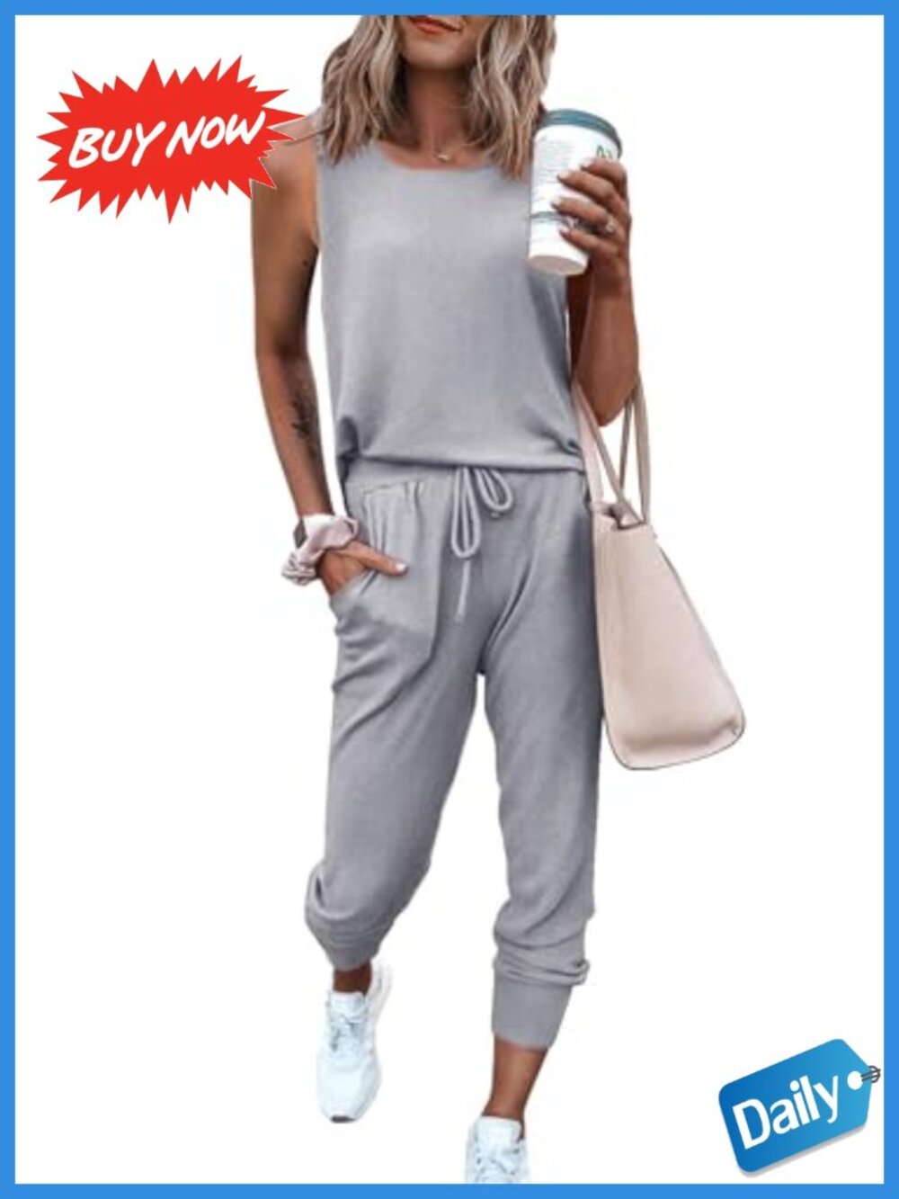 Sleeveless Tank Top & Drawstring Jogger Pants Matching Set Loungewear